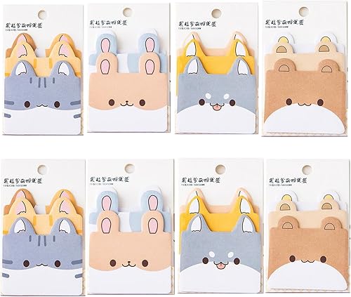 Paquete de 8 blocs de notas adhesivas de animales lindos con dibujos animados de gatos, juegos de bloc de notas autoadhesivas para amantes de los