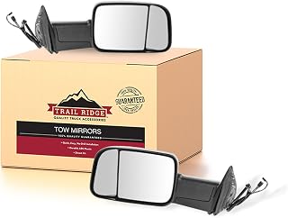 Trail Ridge Towing Mirror Set Power Folding Heated Turn Signal Textured Flip Up Puddle Light 2 Piece Compatible with 2013-2018 Ram 1500 2013-2018 2500 2015-2018 3500
