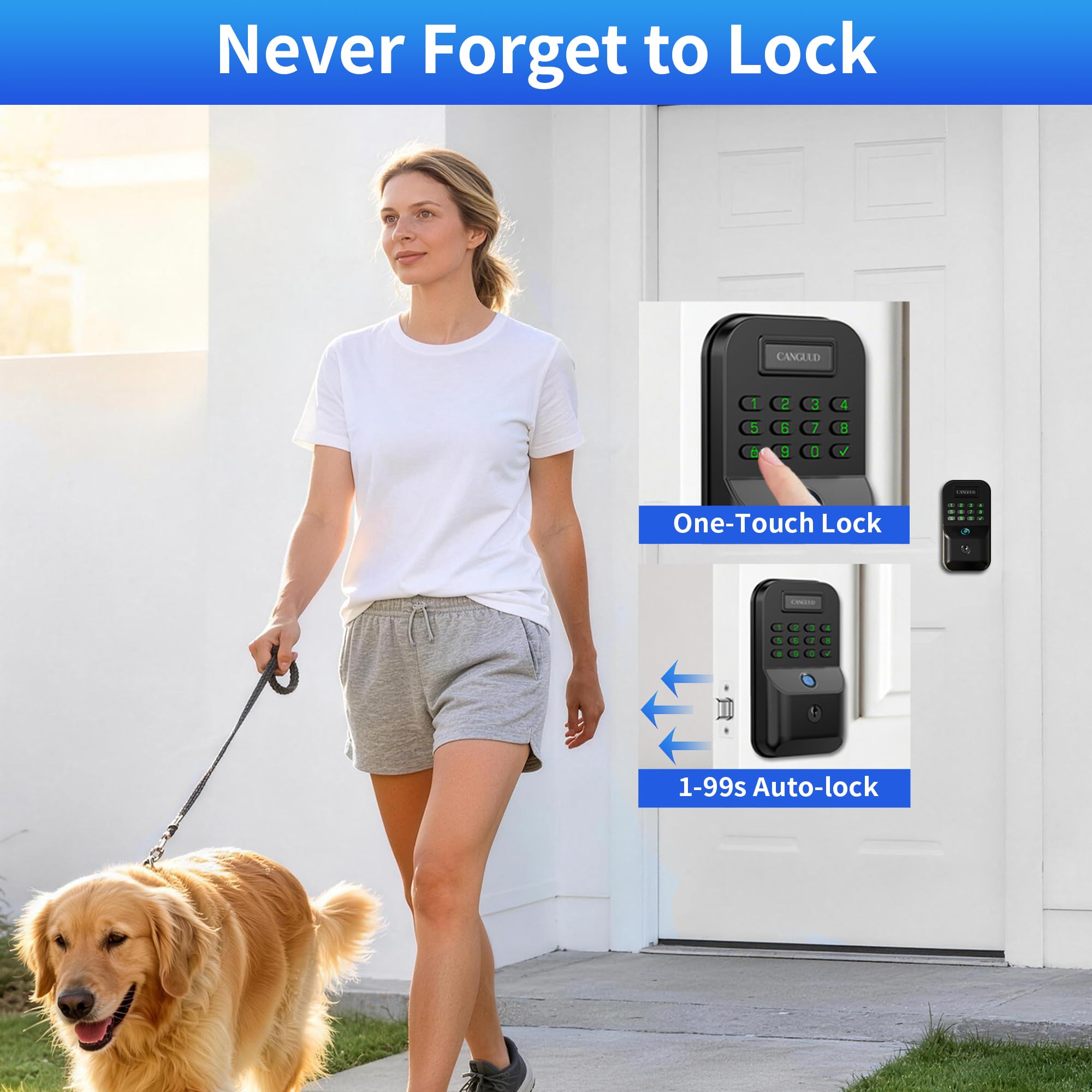 Cerradura electrónica de puerta de entrada sin llave, cerradura inteligente con teclado para puerta delantera con control de huellas dactilares y aplicación, cerrojo funciona con Smart Life