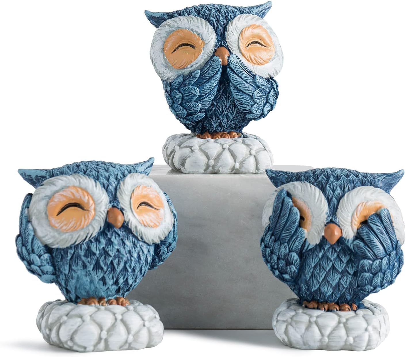 3 Pcs Blue Owl Decor for Home Decor Accents, Owl Statue for Cute Shelf Decor Accents Living Room Bookshelf Decorations, Decorative Objects for Mantel or Desk, Owl Sculpture for Owl Lover Gifts