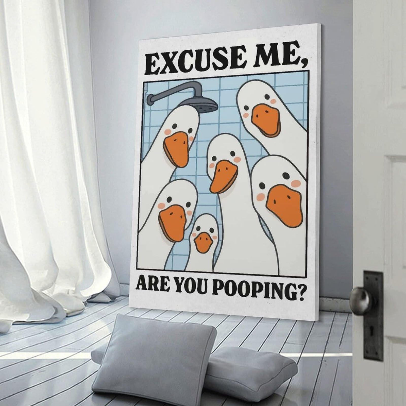 Junmoney Excuse Me, Are You Pooping Goose Art Room Decor Wall Art 24x36inch(60x90cm), for Bedroom, Guest Room Or Reading Nook, An Easy Wall Refresh for Bedrooms