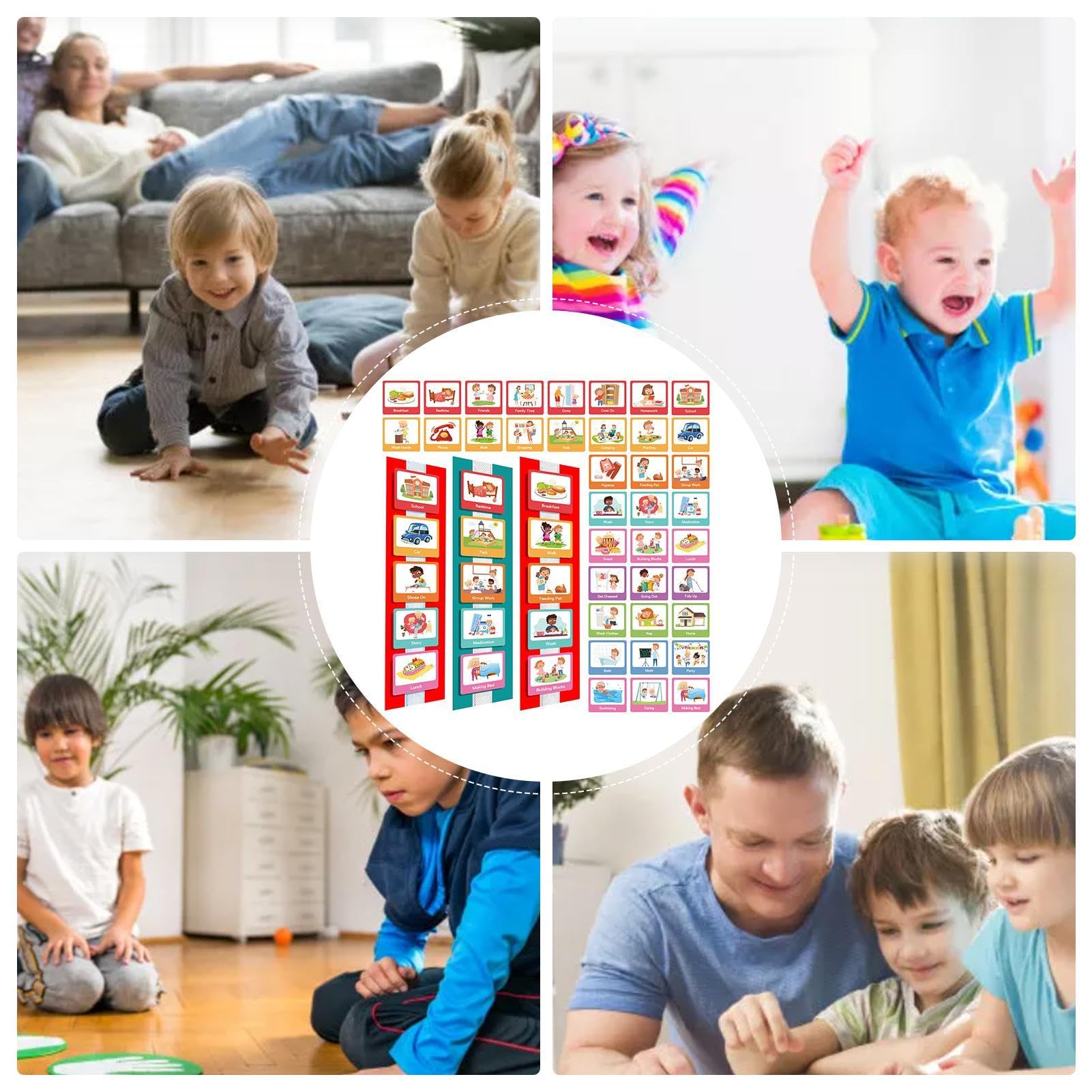 Teksome Agenda diaria para niños | Tabla de rutina para dormir | Planificador de pared con 60 tarjetas para crear buenos hábitos visuales para los niños