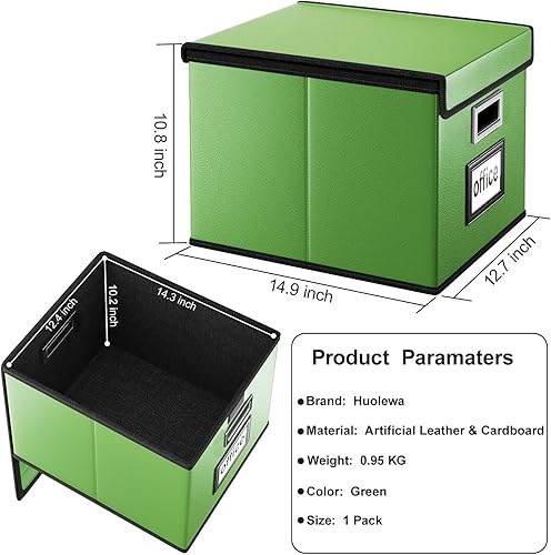 Vista 13 de Huolewa Caja organizadora de archivos con tapa, organizador de carpetas de archivos plegable para almacenamiento de documentos de oficina, caja