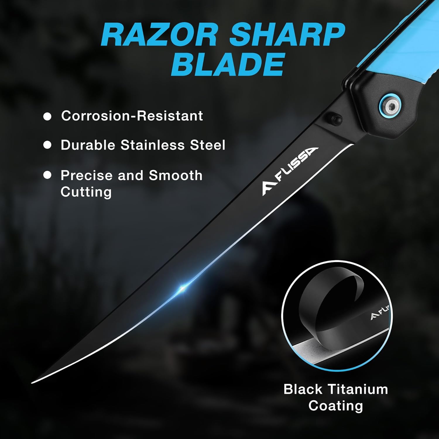 FLISSA 6.5" Folding Fillet Knife with Sheath, Fishing Knife, Razor Sharp & flexible Blade, Non-Slip Foldable Grips, Great for Fish Cleaning, Filleting, Deboning, Slicing - Image 5