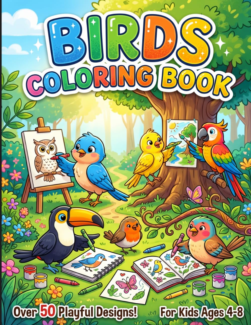 Birds Coloring Book for Kids Ages 4–8: Fun and Easy Bird Coloring Pages Featuring Parrots, Owls, Eagles, Peacocks, Flamingos, Penguins & More for Boys and Girls (Creative Nature Coloring Books)