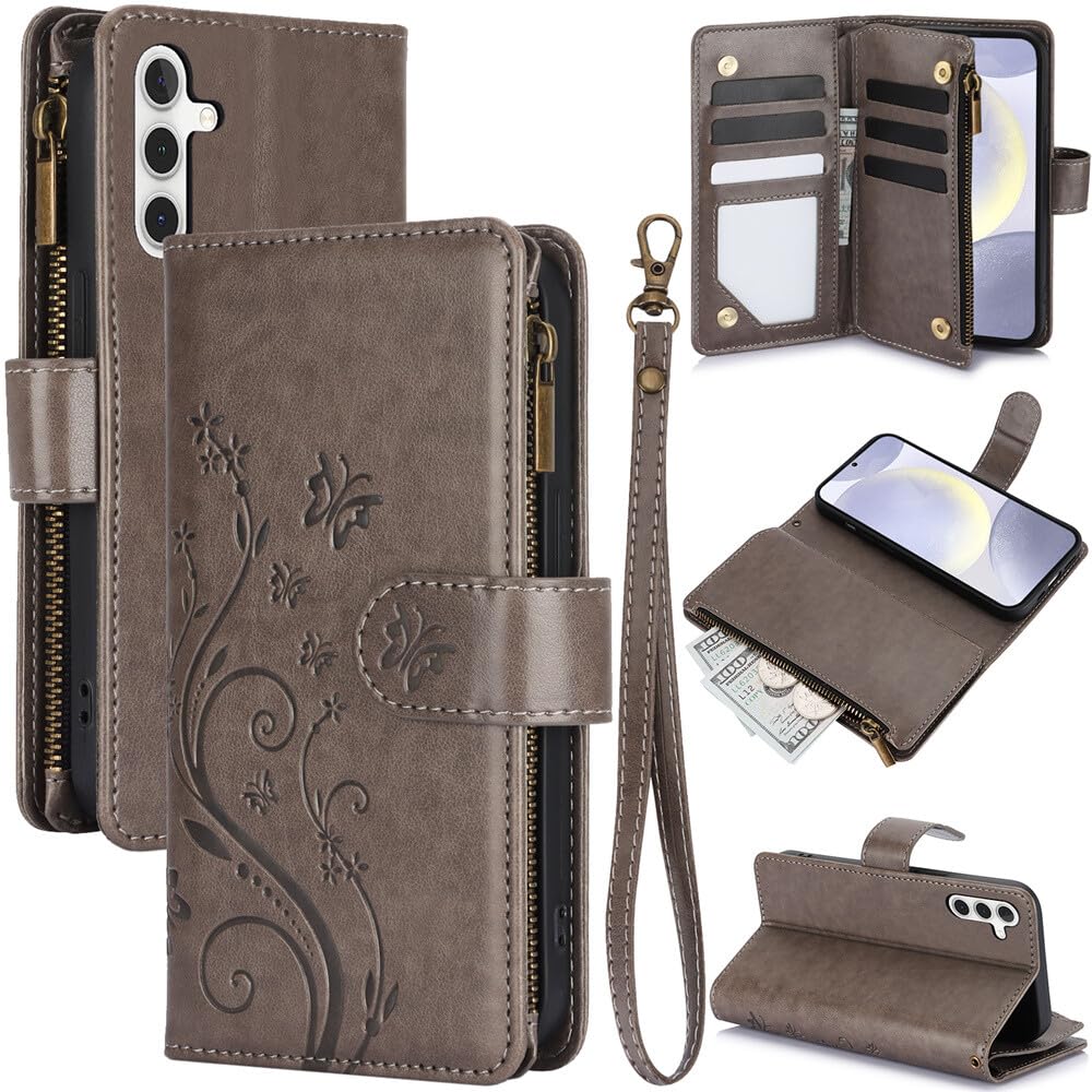 Étui compatible avec Samsung Galaxy S22 portefeuille cuir gris - 8