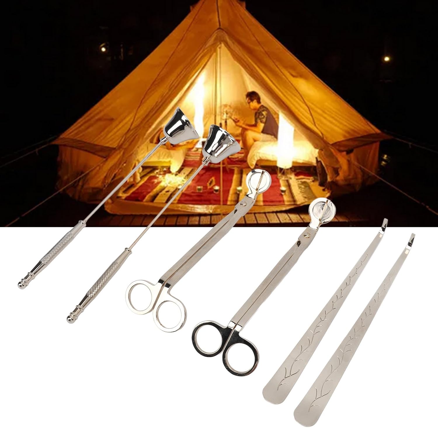 Gavigain 6PCS Candle Accessory Set Wick Trimmer Wick Dipper Candle Snuffer Stainless Steel Easy Grip Use Durable Candle Care Kit