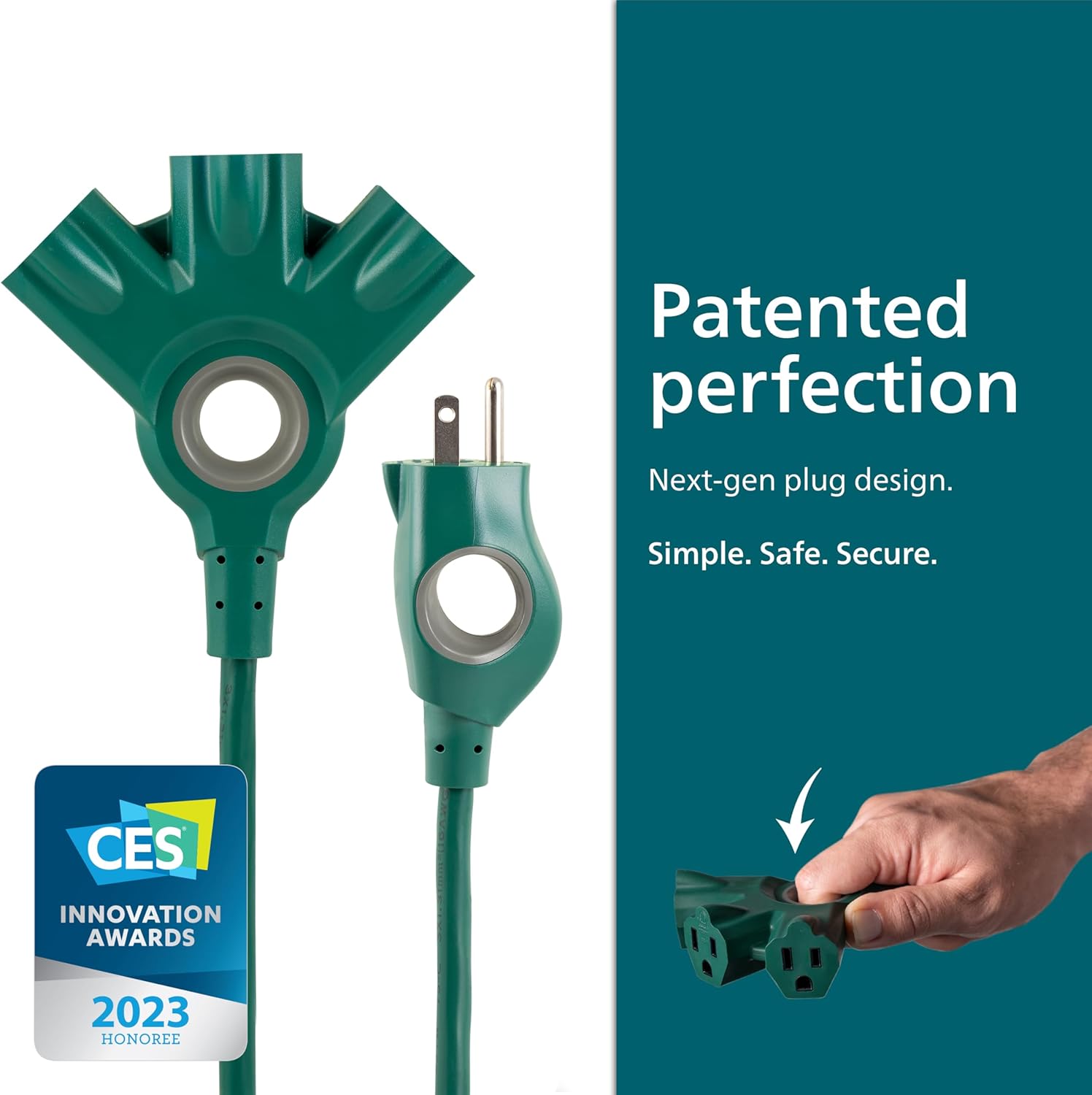 Philips EZGrip Outdoor Extension Cord with Multiple Outlets, Grounded 3 Prong Cord, Long Extension Cord Indoor with Multiple Outlets, Heavy Duty, 50 Ft, 16 AWG, Green, SPC3503ZG/37-T1