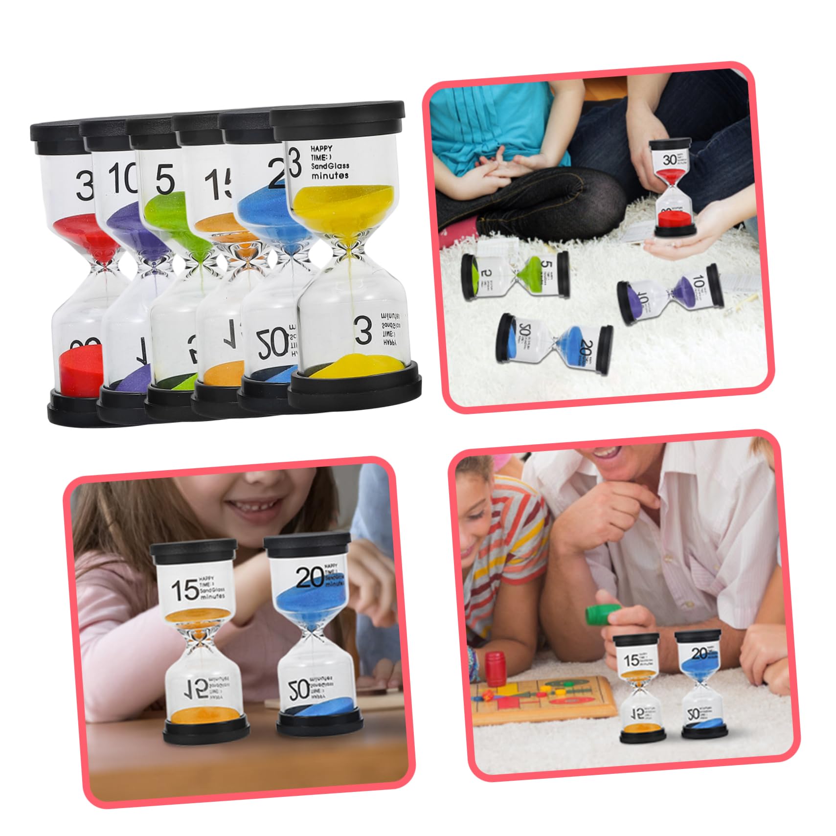 Vaguelly Temporizador de Arena de Mesa, Reloj de Arena Clásico de Abs y Vidrio, 6 Piezas Reutilizables, Decoración Delicada para Escritorio