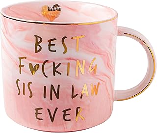 Vilight Best Sister in Law Ever Funny Gifts Mug - Pink Marble Ceramic Coffee Cup 11.5 Oz