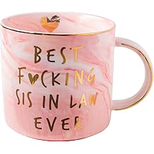 VILIGHT Best Sister in Law Ever Funny Gifts Mug - Pink Marble Ceramic Coffee Cup 11.5 Oz