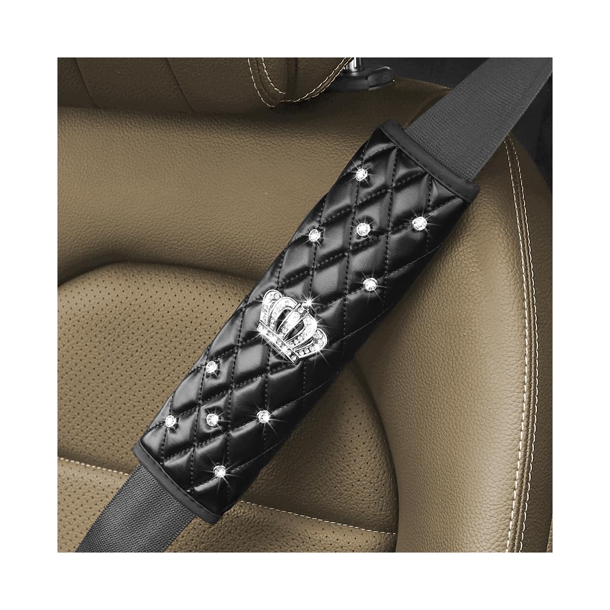 Mandark Bling Car Seatbelt Cover 2PCS Rhinestones Crown Vehicle Seat Belt Strap Cushion Pad Diamond Automotive Interior Shoulder