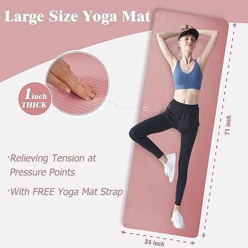Miniatura 2 de BalanceFrom Tapete de yoga de 1 pulgada extra grueso de alta densidad con superficie antideslizante y correa de transporte para hombres y mujeres,