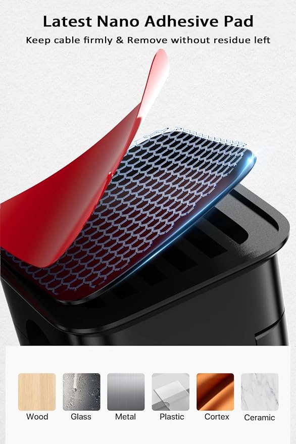 Clip magnético para cables Smofish, organizador de cables de 3 ranuras, soporte resistente para cargadores de teléfono, sujetacables para escritorio, mesita de noche, electrodomésticos de cocina y oficina (negro), paquete de 3 unidades miniatura 5