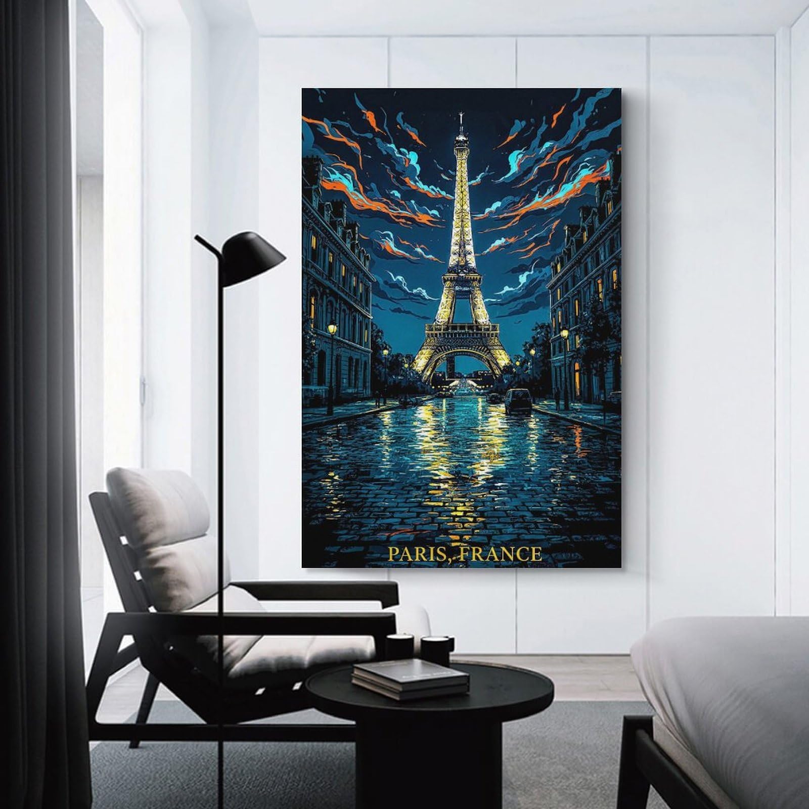 Eiffel Tower at Night Decorative Canvas Print 24x36inch(60x90cm), for Apartment Walls, Studios Or Work Areas, Home Artwork for Modern Interiors