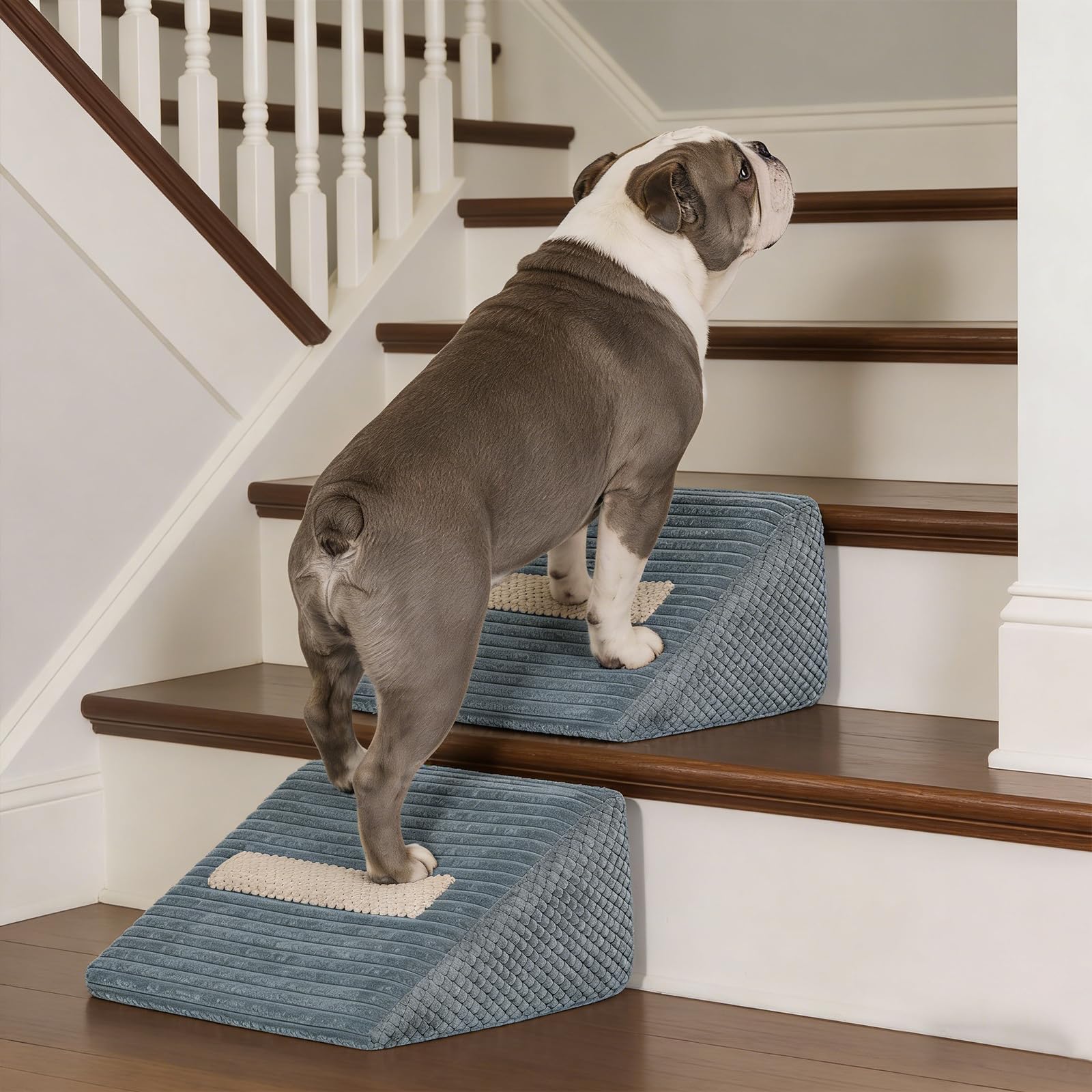 Photo 1 of 6 Pack Dog Ramp for Stairs for Small & Senior Dogs and Cats – 40D Non-Slip Stair Wedges for Dogs with Gentle Slope, Pet Steps with Washable Cover & Self-Sticky Pads for Safe Climbing