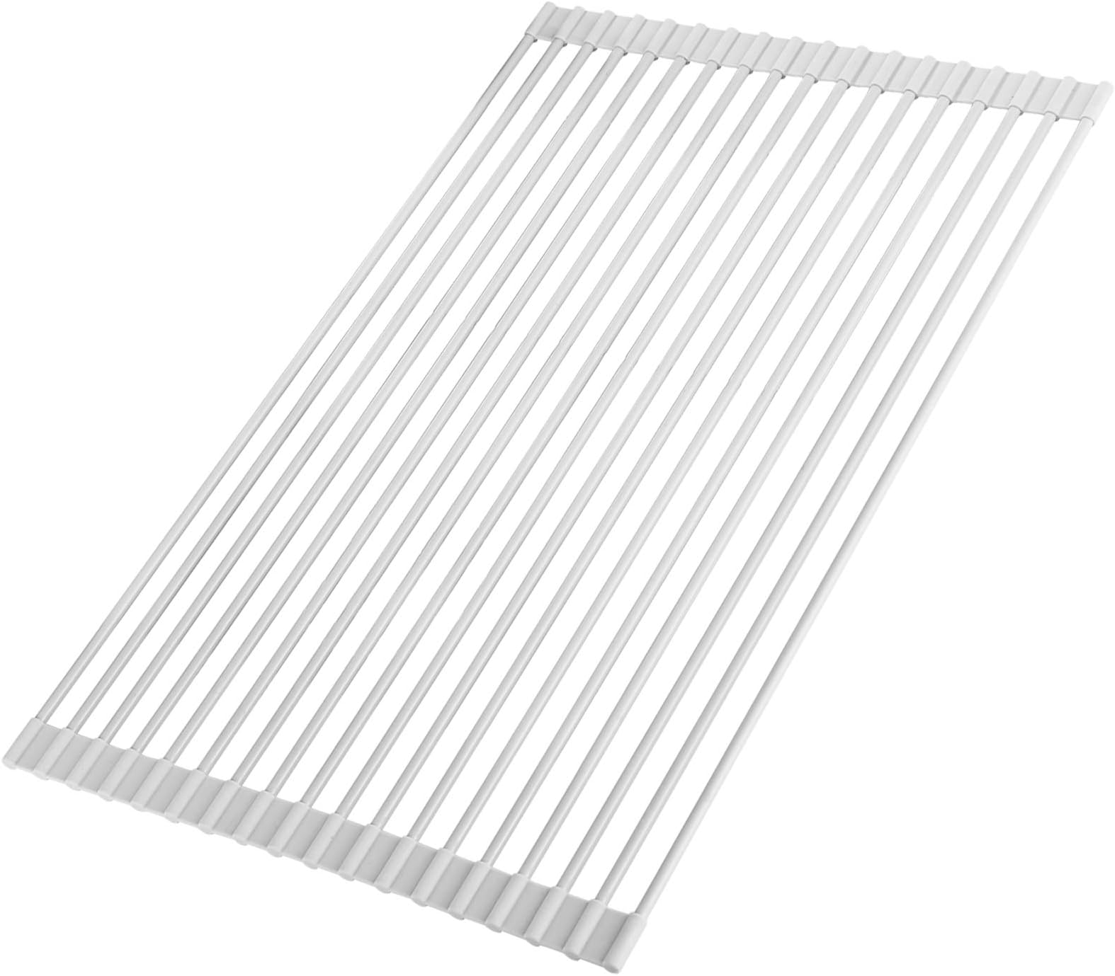 Roll Up Rack, Collapsible Dish Drying Rack-In The Sink Drying Mat-Multipurpose Dish Drainer-Rv Dish Drying Rack-Fruits and Vegetable Rinser-Durable Silicone Covered Stainless Steel Black, TECI TCF001B