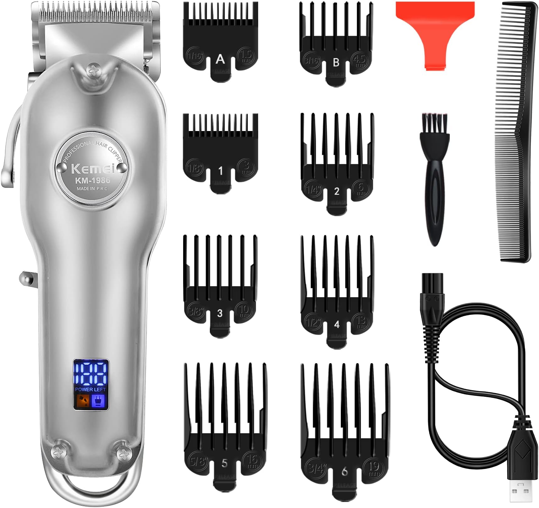 Kemei Mens Hair Clippers for Hair Cutting Professional Cordless Hair Trimmer for Men LED Display
