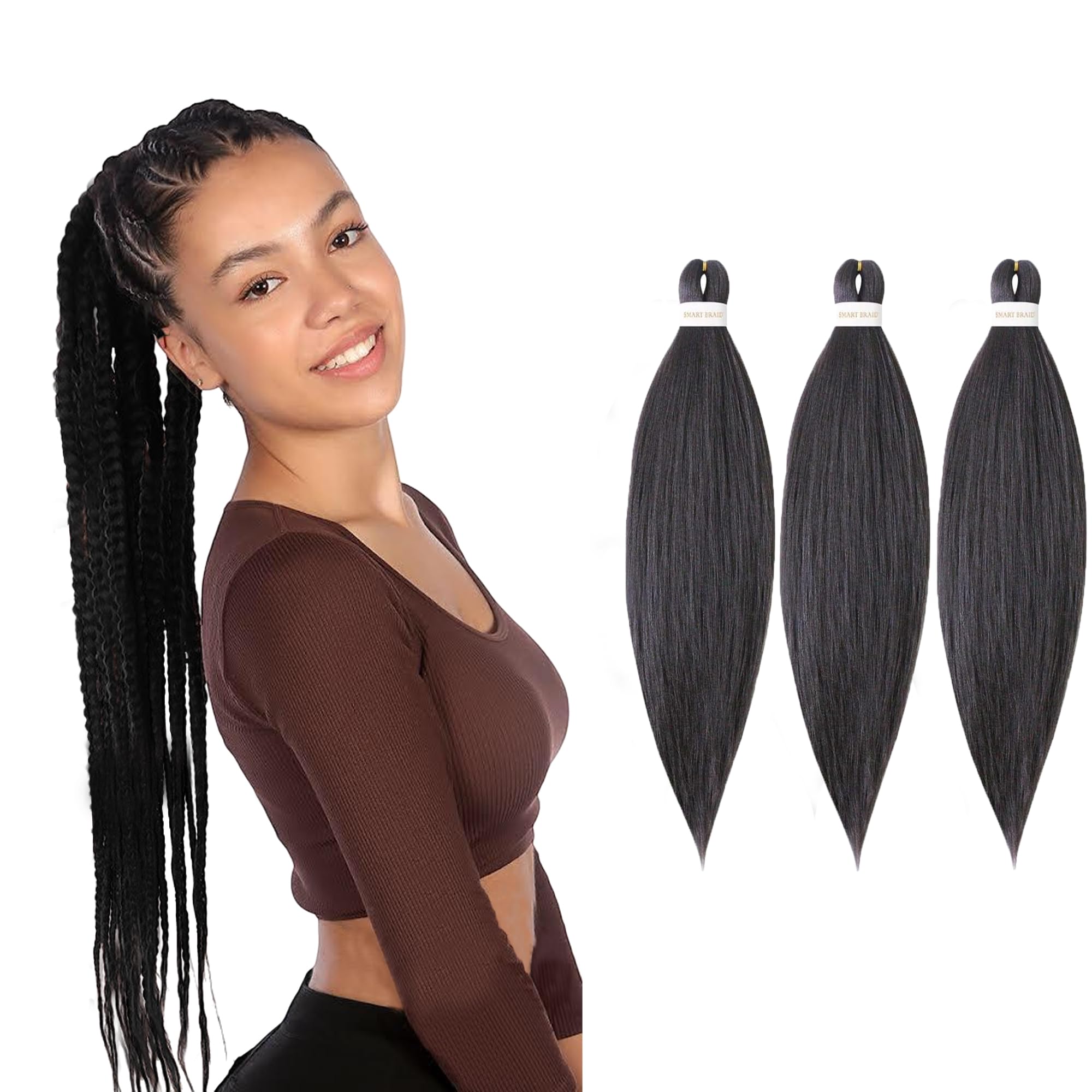 Smart Braid 3 Packs Pre Stretched Braiding Hair 28 Inch, Kanekalon Synthetic Hair Extensions for Braiding Yaki Texture