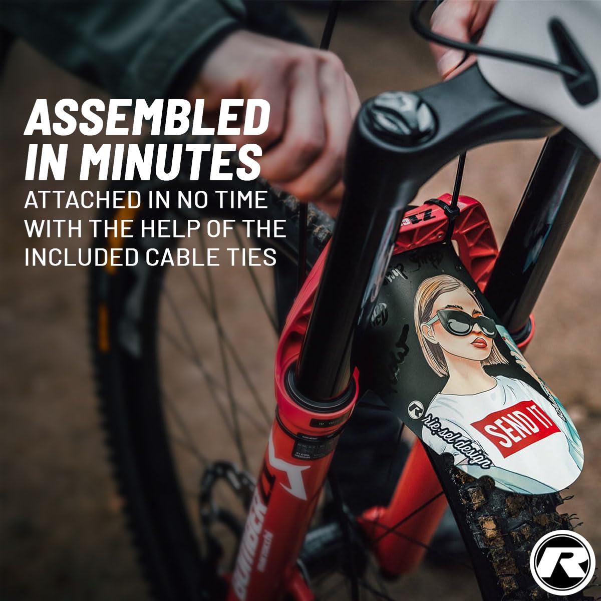 Riesel Design – Garde-boue avant de vélo pour protection de la fourche et de la suspension – Ajustement sécurisé pour enduro, trail, tout terrain, freeride, descente ou VTT électrique – KOL:OSS –