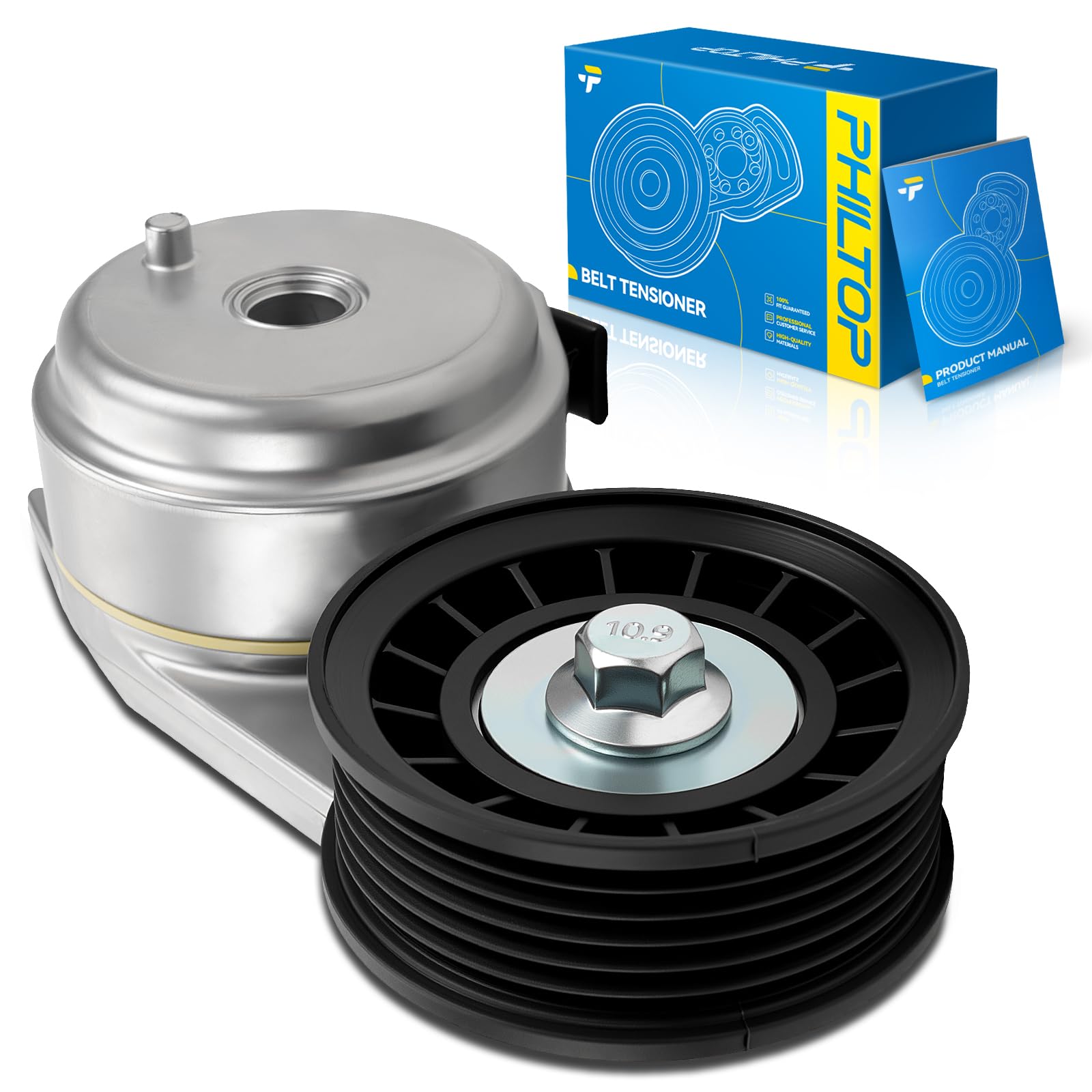 PHILTOP Belt Tensioner Assembly with Pulley for Ford Mercury Mazda for Explorer 2000-2010, Ranger 2001-2011, LR3 2005-2007, B4000 2001-2009,