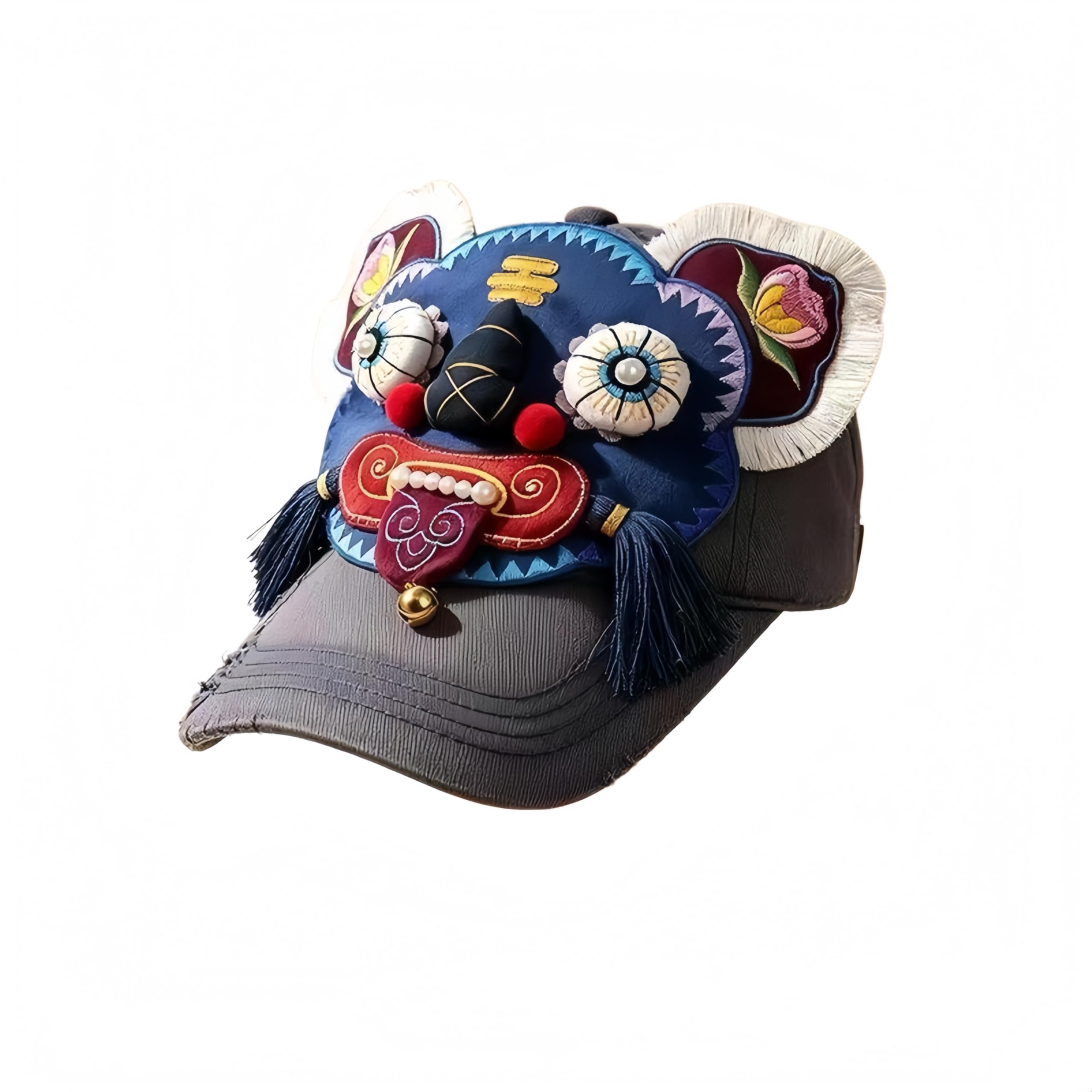 Traditionelle chinesische Tigerkopf-Baseballkappe, Vintage-Baumwolle, verstellbarer Hut, ethnischer Stil, Neuheit Hut für Damen und Herren