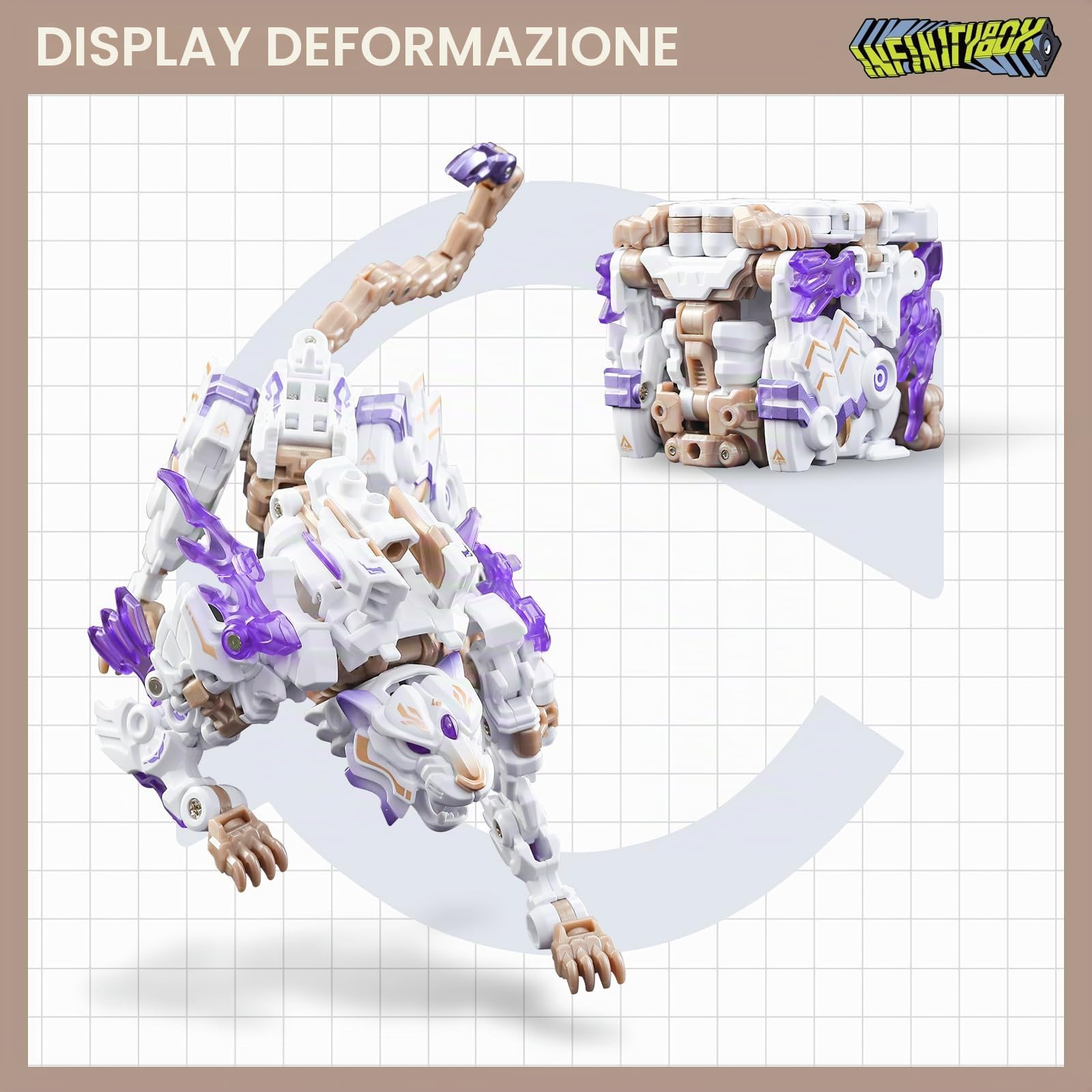 52TOYS INFINITYBOX IB-03 BAIHU - Action figure giocattolo di deformazione, giocattoli di conversione in mecha e cubo, regalo perfetto per feste di compleanno per adolescenti e adulti
