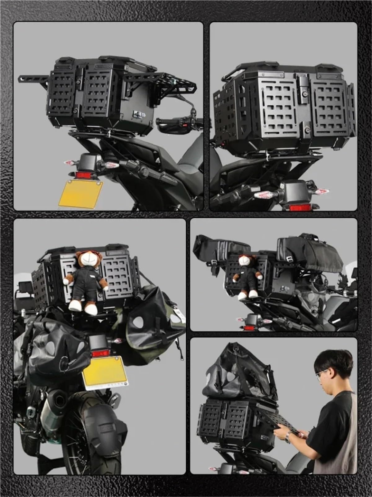 Motos Valise en pour Moto 45L en Alliage d'aluminium, hayon blindé Multifonctionnel argenté Portable avec Plaque inférieure, Coffre Noir pour Voiture électrique Motos Tail Box(Silver)