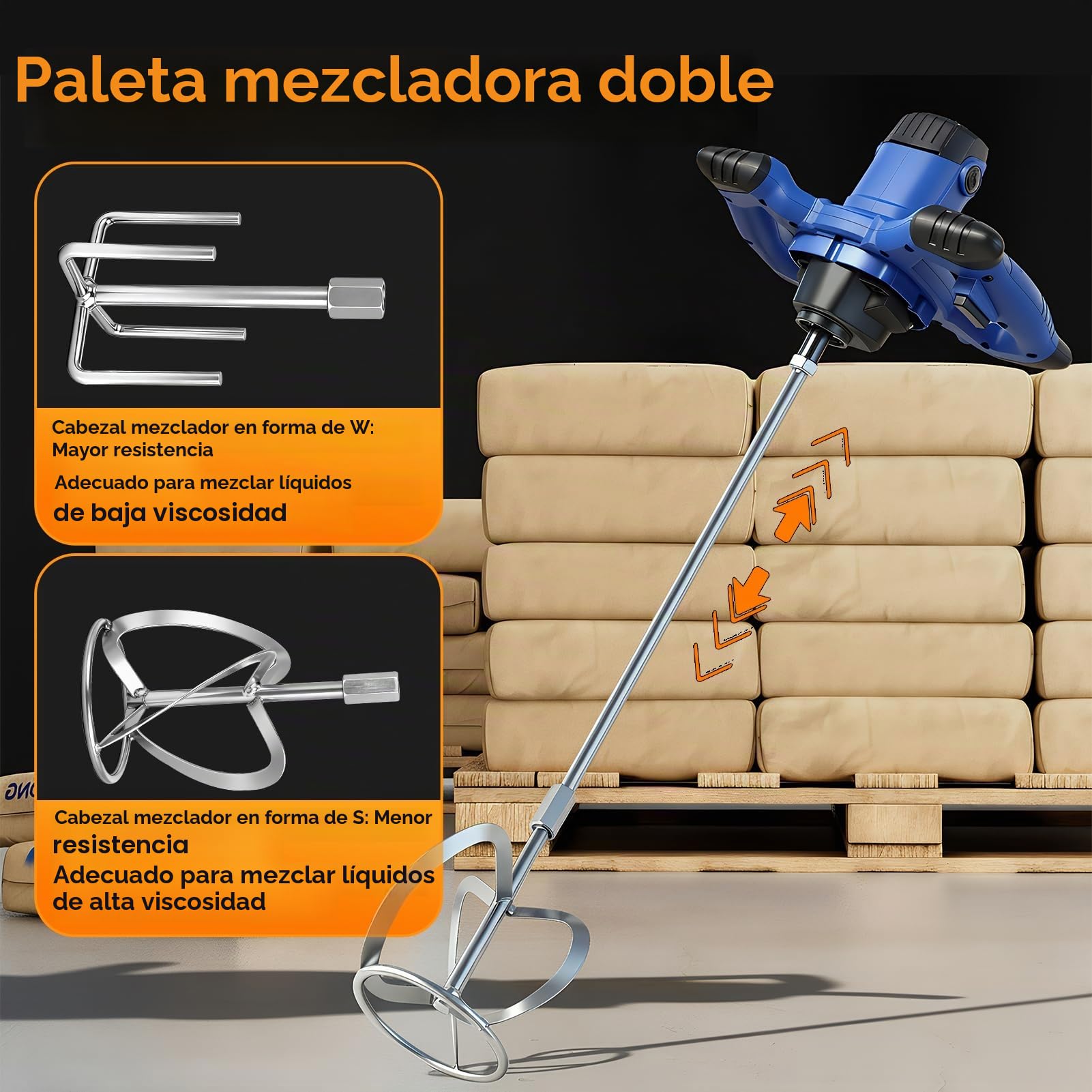 Mezclador de mortero, agitador de 3500 W, con electrónica de 6 velocidades, 0-1500 /min, caja de cambios de aluminio, alojamiento M14, agitador de 120 mm de diámetro para mezclas de hormigón