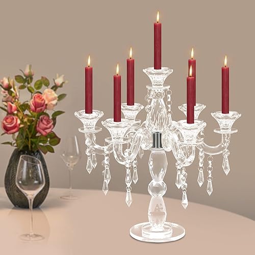 Miniatura 8 de Candelabros de cristal de 7 brazos, modernos centros de mesa transparentes para mesas, portavelas vintage para el hogar, centros de mesa, bodas,