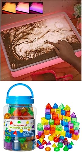 Miniatura 1 de Odoorgames Caja de luz de pintura de arena, mesa de luz para niños, 16 pulgadas (rosa) + 60 formas 3D para enseñar, sólidos geométricos para niños