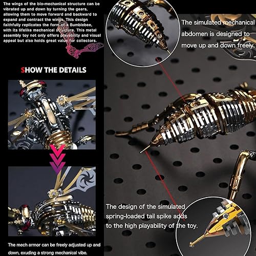 Miniatura 3 de Kit de modelo de avispón gigante del norte de metal 3D: bloques de construcción de avispas de bricolaje, rompecabezas difícil para adultos,