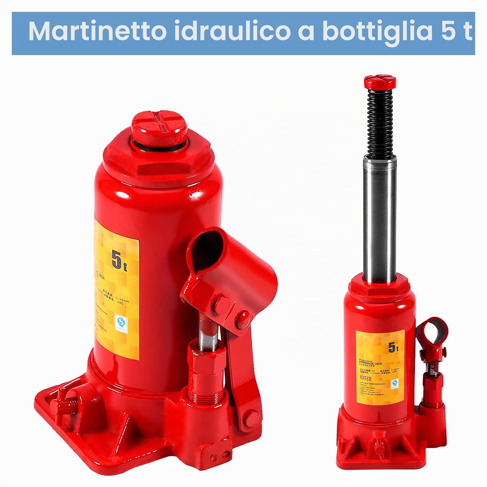 Martinetto Idraulico Cric Idraulici 5T, Cric Idraulico in Metallo, Martinetto Idraulico Universale per il Sollevamento Verticale, Cric Idraulico a Bottiglia per Carichi Pesanti per Auto Camion