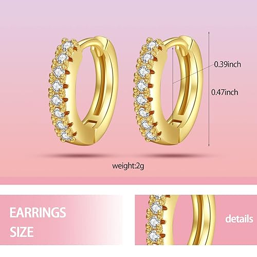 Miniatura 3 de Small Gold Hoops Huggie Earrings for Women Gold Plated Dainty Cubic Zirconia,CZ Mini Huggie Bead Cartilage Earring Hypoallergenic Hoop Earrings for