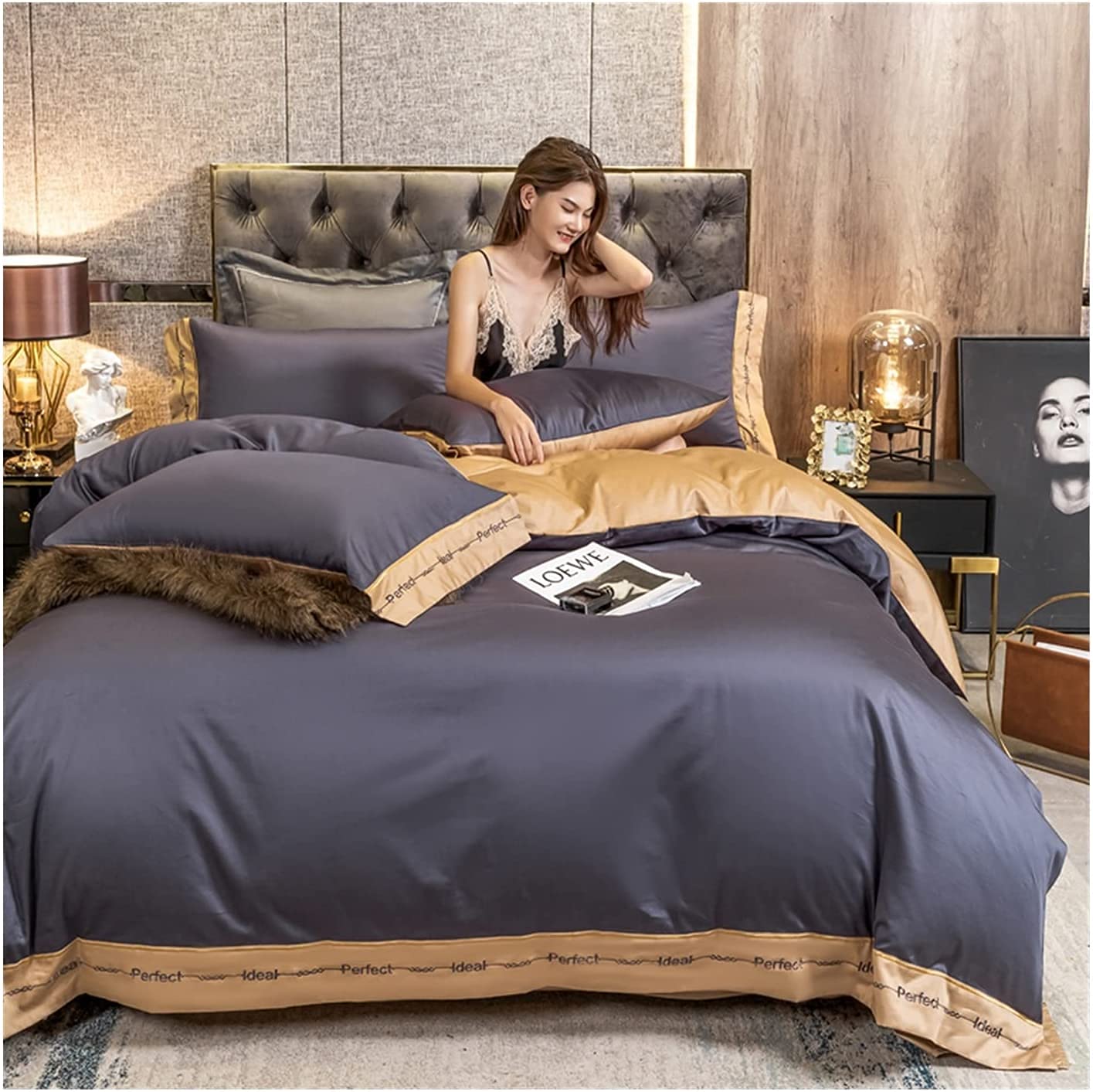 Amazon｜ベッドカバー 高級4ピースサテン/サテンシルキーベッド