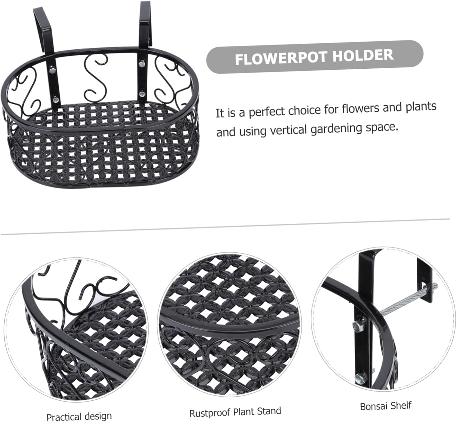 1Pc Hanging Flowerpot Rack Rustproof Plant Holder for Railing for Vertical Gardening Includes Hooks for Easy Installation