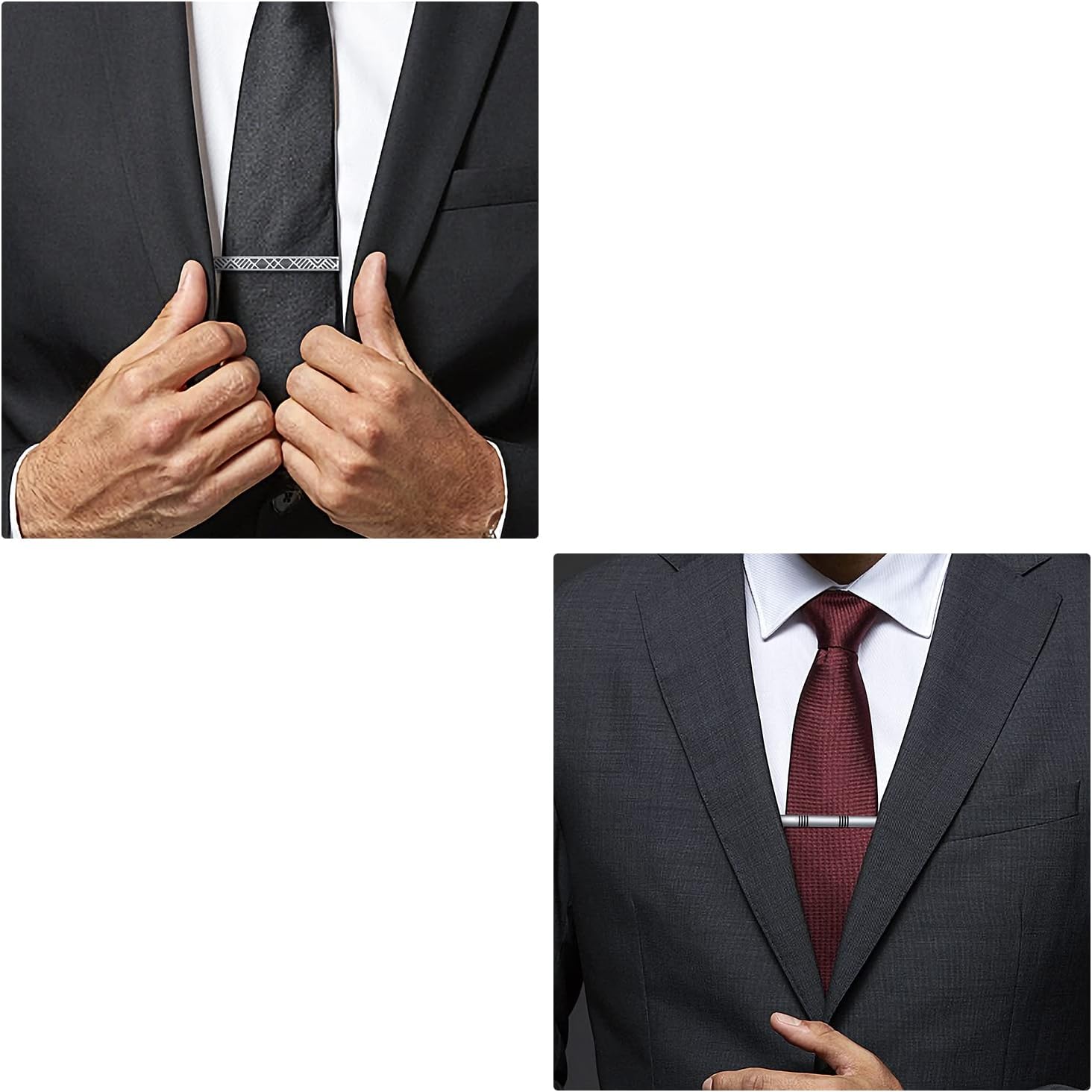 wynameleri Tie Pins for Men Silver Black 3 Pcs 10 PCS Short Tie Clip Set 2.3, 2.4 Inch Business Shirt Necktie Pinch for Men