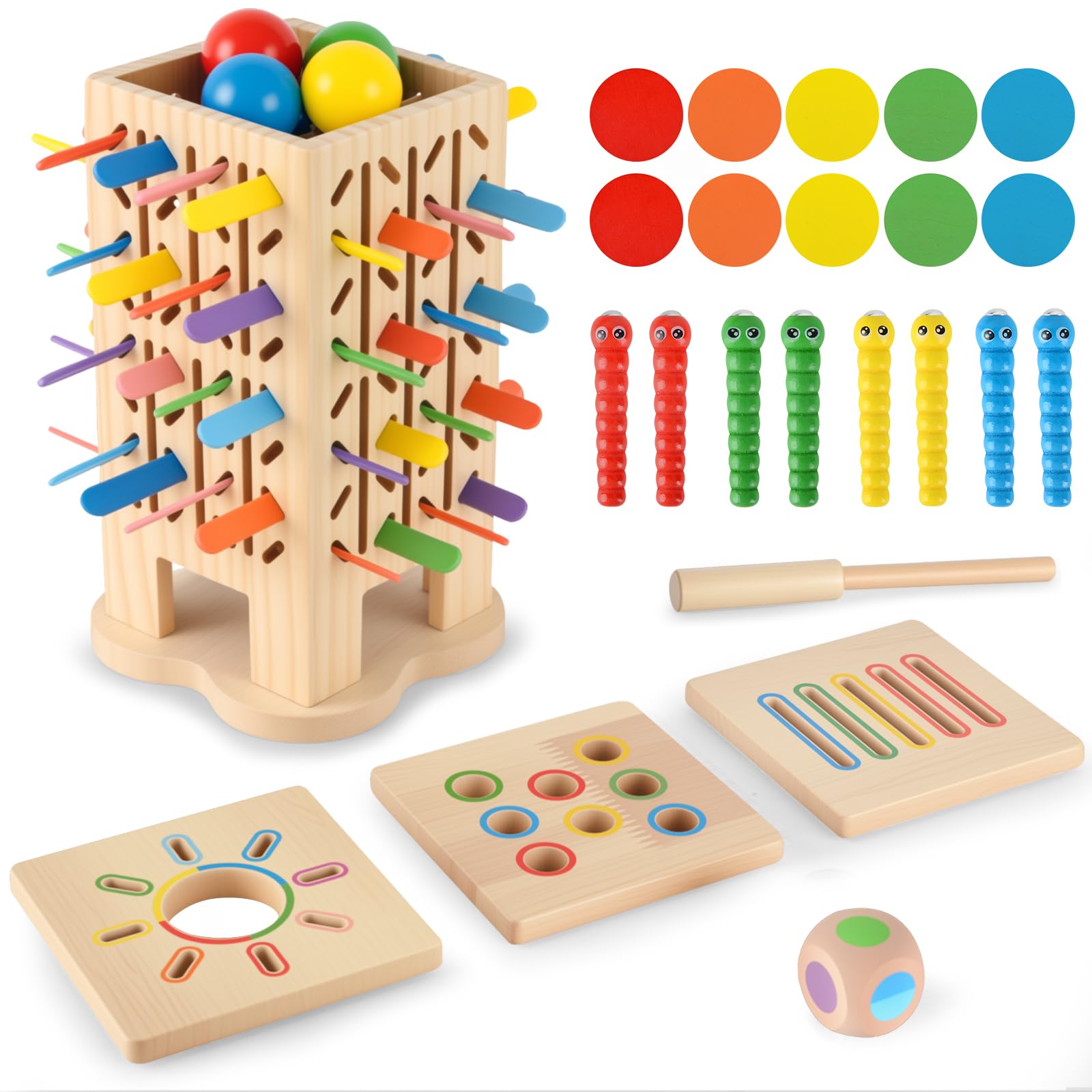 Montessori 3 Años, Juegos Educativos Niños Juegos de Mesa 3 4 5 6 Años, Juego de Mesa 5 en 1, Montessori Aprende Juguetes, Regalos para Niños 3 4 5 6 Años Lógica, Coordinación y Concentración