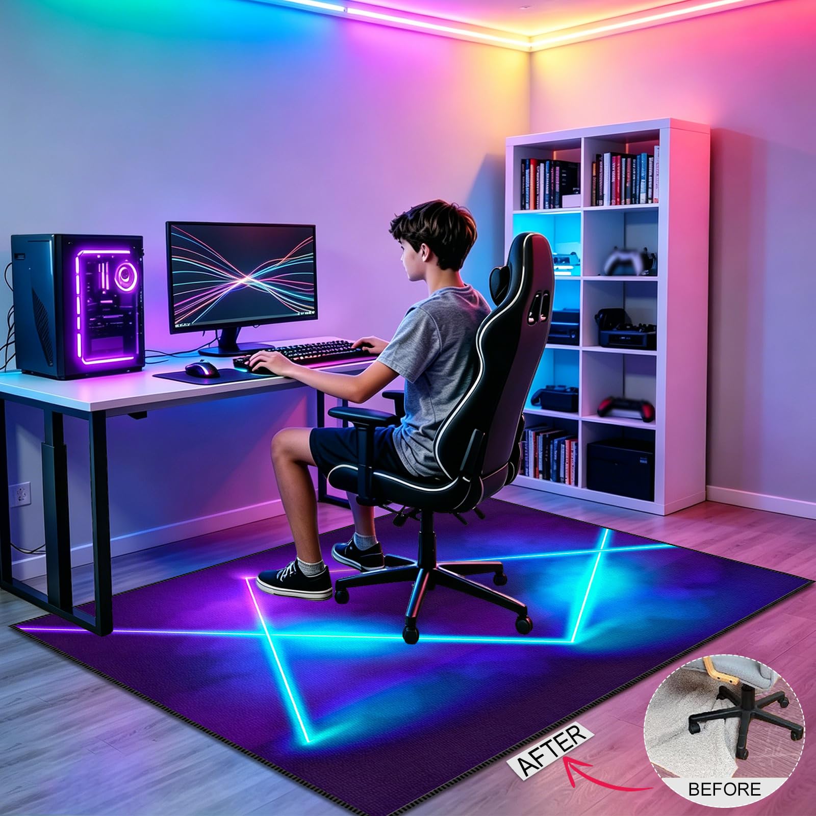 Tappetino per Sedia da Gaming per Parquet e Pavimenti Duri Tappeto per Sedia Gaming Tappeto Ufficio Salvapavimento Antiscivolo Tappeto per Sedia con Ruote Tappeto per Area di gioco 120 x 150cm