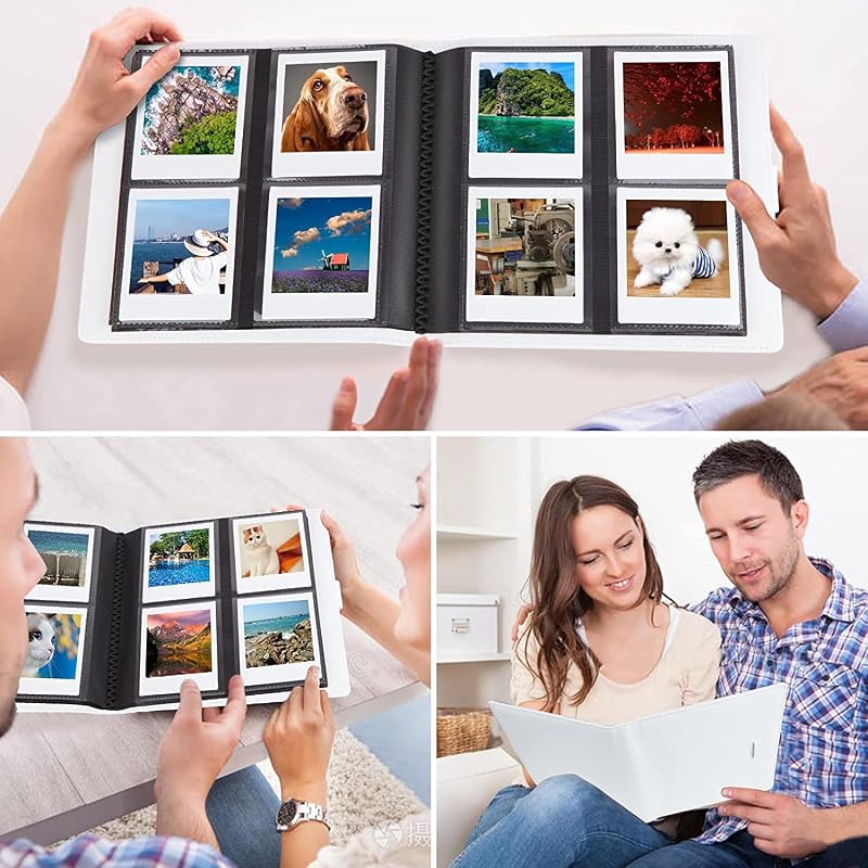 Ruibytree 288 férőhelyes Fotóalbum Fujifilm Instax Square és Kodak Mini Shot 3 fényképekhez - 78x90 mm-es képekhez - Fehér bőr borítás