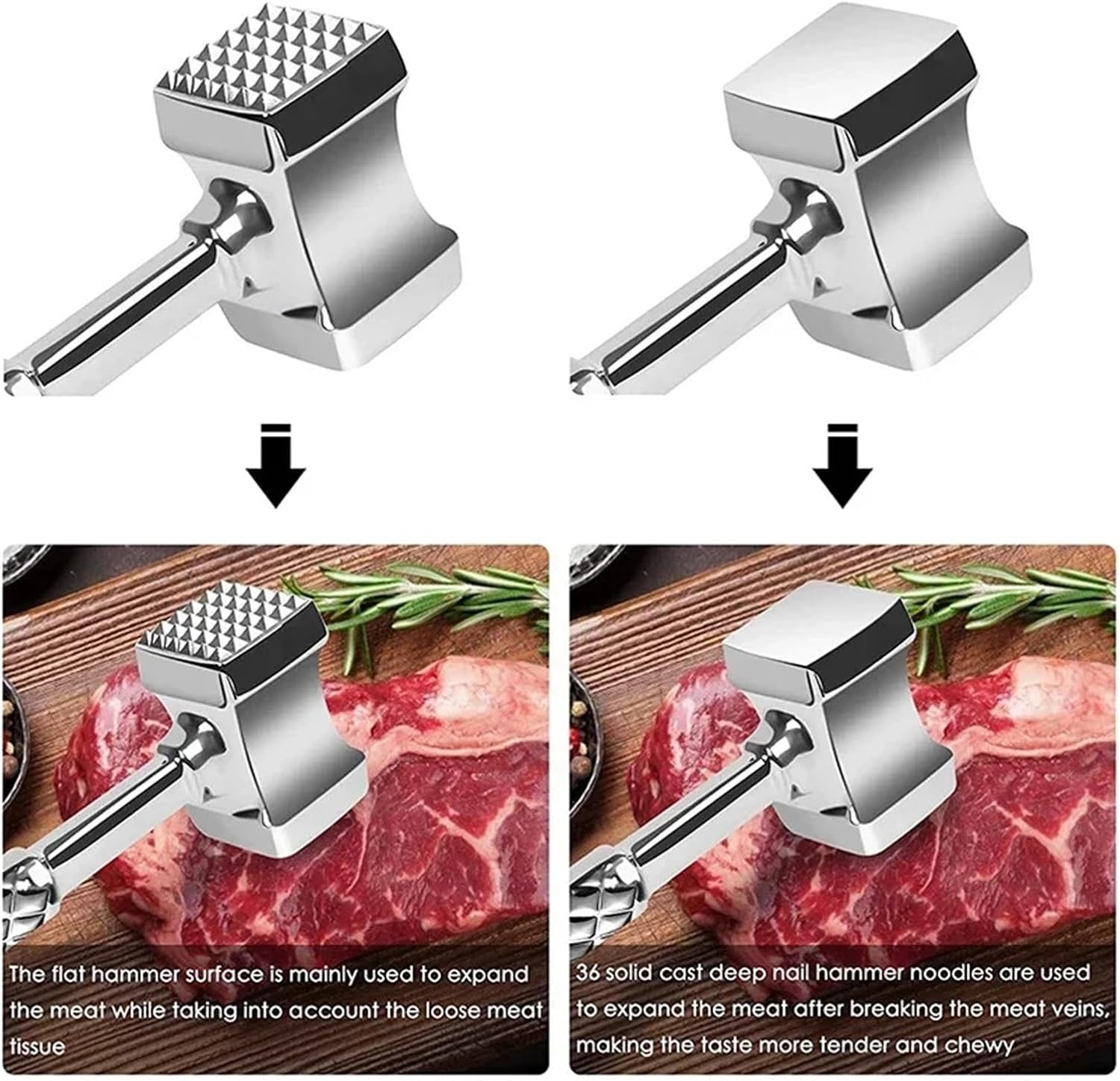 Fit for 304 Stainless Steel Meat Tenderizer - Dual Sided Hammer Mallet for Steak, Poultry & Meat Preparation(C)