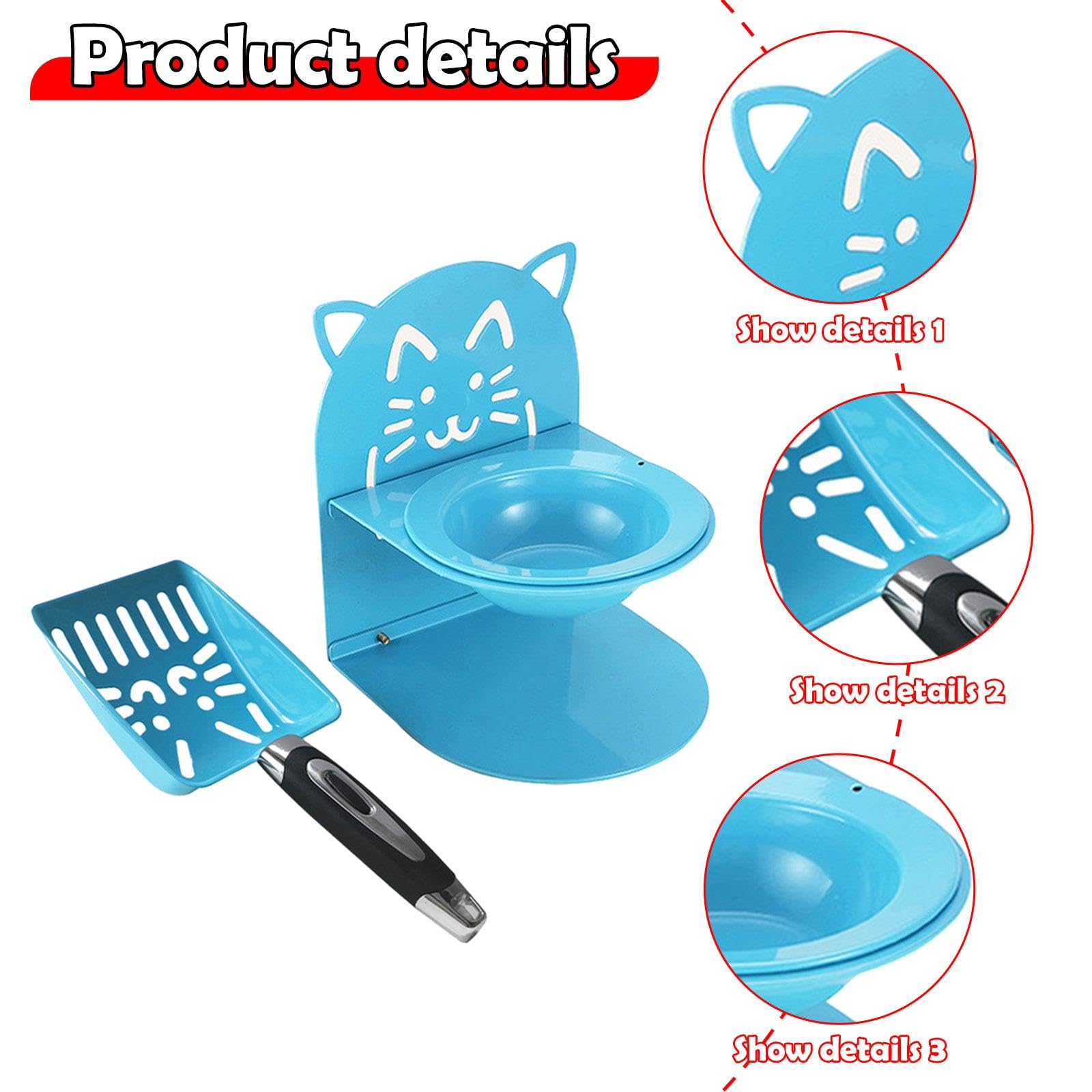 Pala para Arena de Gatos, Cuenco Alto para Gatos, Suministros Ergonómicos para Mascotas, Comedero Extraíble con Colador para Excrementos, Uso en Inter, Azul, Individual