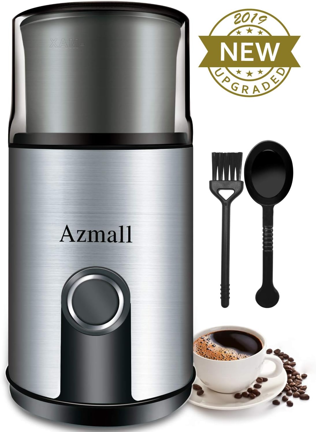 Spice Grinder Electric - Azmall Coffee Bean Grinder Electric with Stainless Steel Blade, 3oz/85g Large Capacity, 200W Powerful Motor, Removable Grinding Cup, also for Pepper, Herbs, Nuts, Seed, Grains