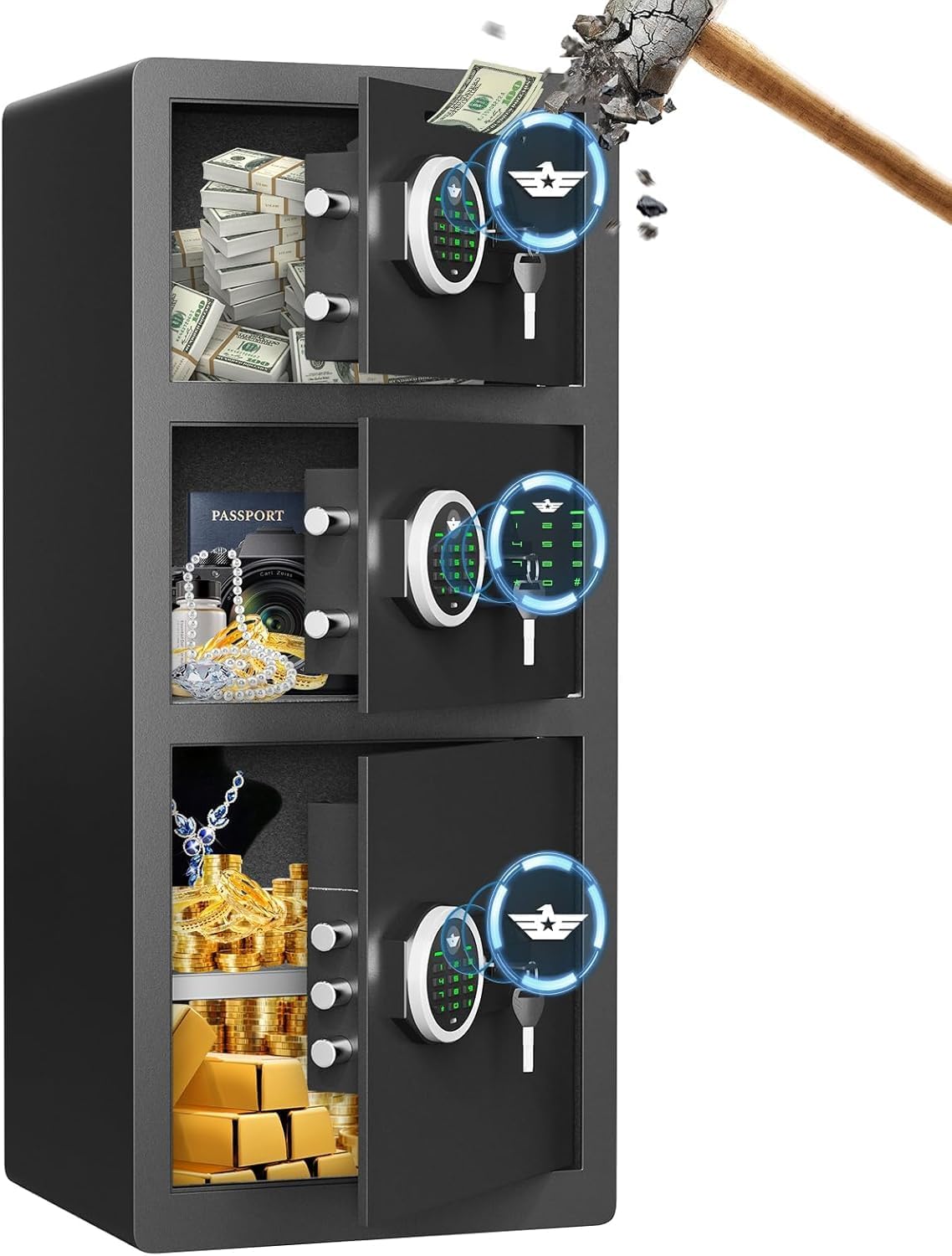 8.0Cu ft Large Safe Box Fireproof Waterproof, Money Safe With Mute Function and LED Light, Digital KeypadHome Safes with Deposit Slot,Security Box for Money Valuables