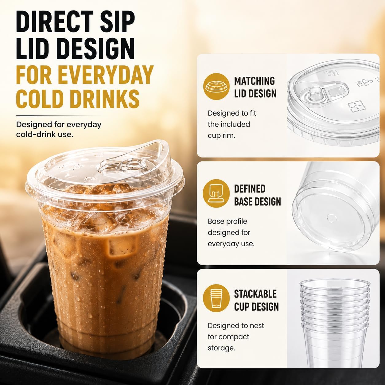 100 Pack 16 oz Plastic Cups with Lids, Iced Coffee Cups, Strawless Sip Lids | Lids for Cold Drinks, Smoothies, Juice and Parties thumbnail