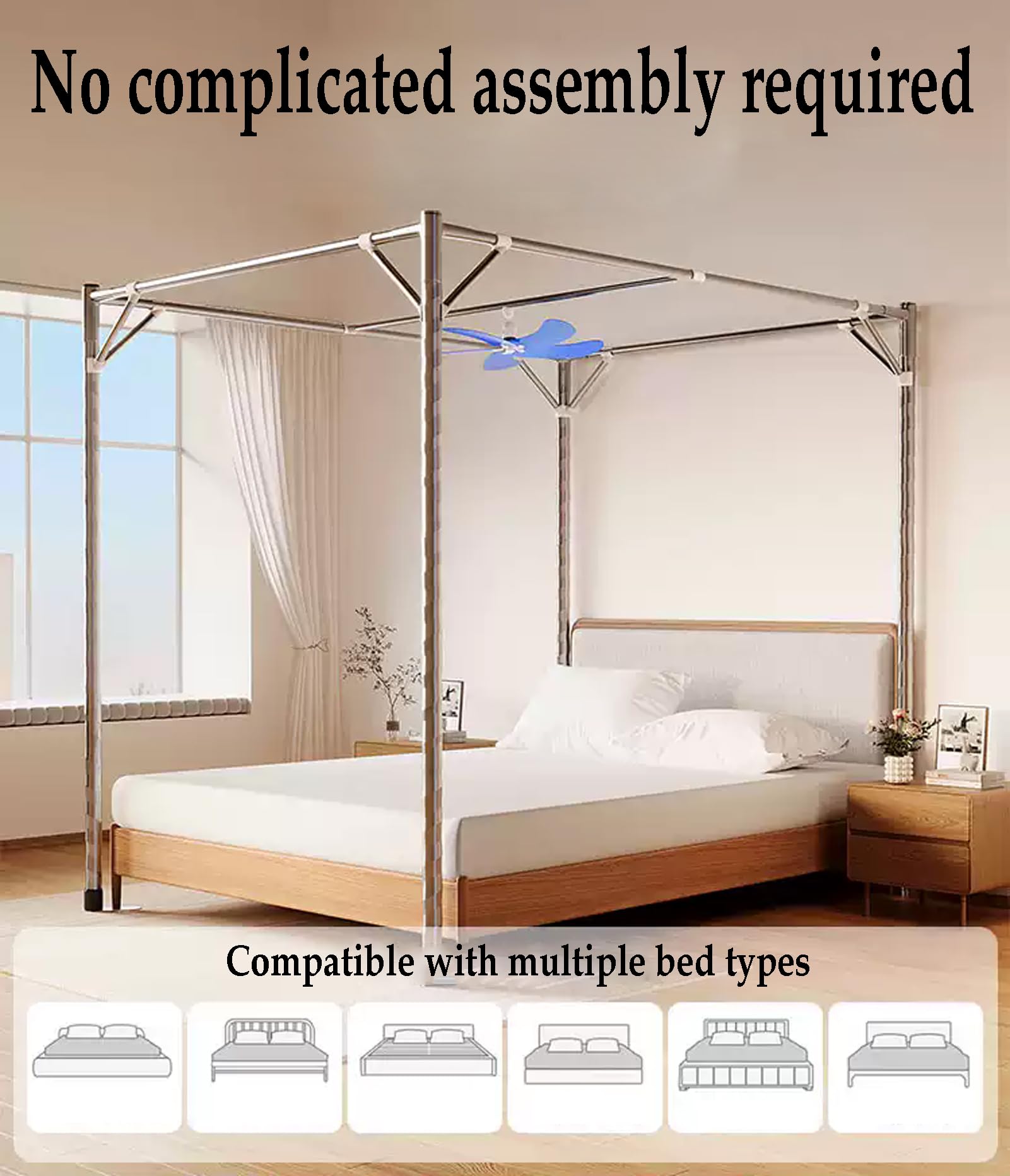 Himmelbett Moskitonetzhalter Vier Eckbett, Mückenetz Rahmen Bettüberdachung Baldachin Gestell, Aus Edelstahl, Schlafzimmer-Dekor(Size:150 * 200cm,Color:32mm)