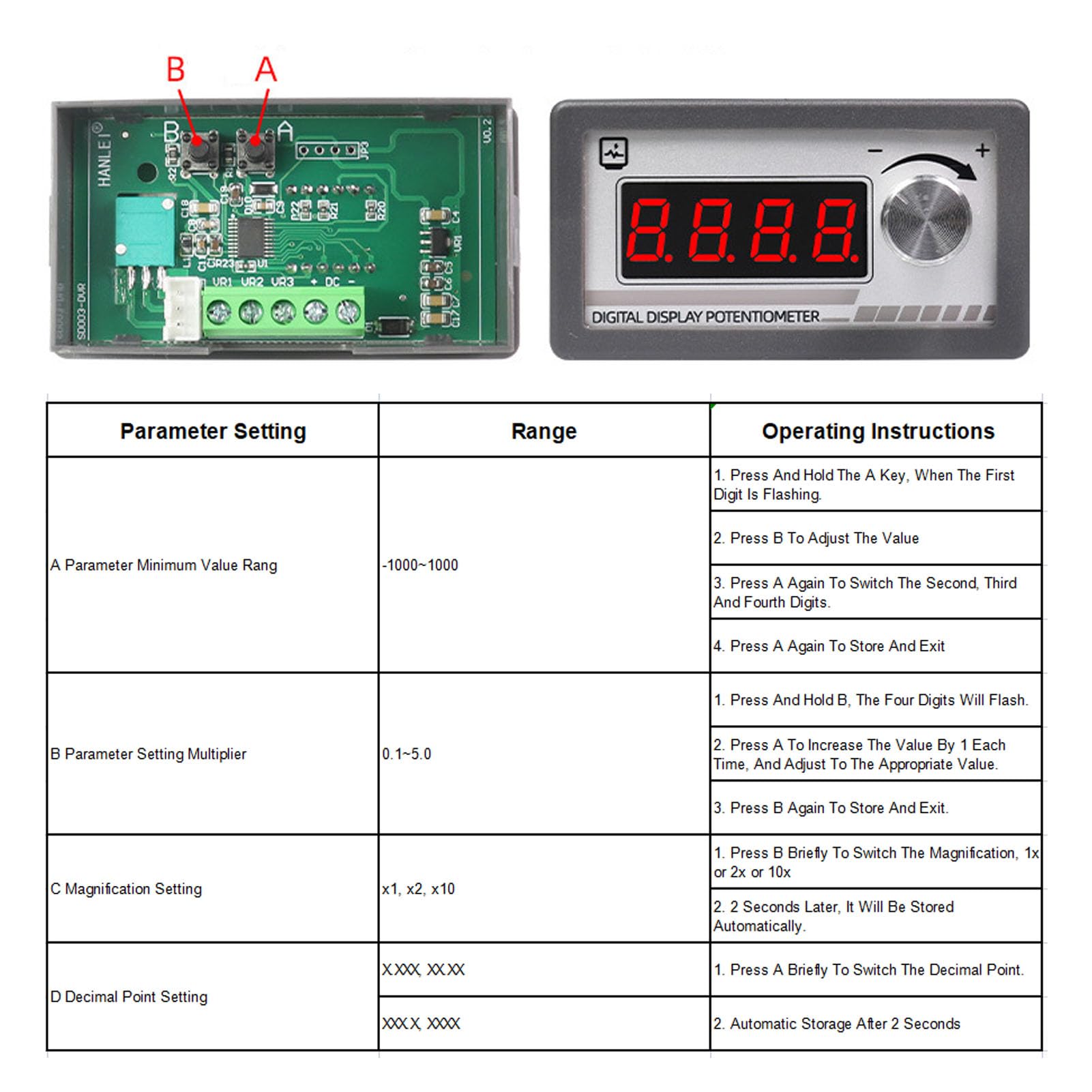 Fafeicy Potentiomètre à Affichage Numérique 10KΩ, Potentiomètre Programmable CC à 4 Chiffres pour Onduleur de Contrôleur de Vitesse