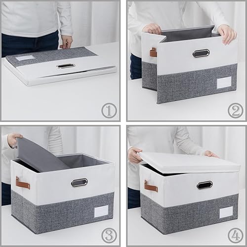 Miniatura 108 de PRANDOM Contenedor de almacenamiento plegable con tapa, caja de almacenamiento plegable de tela, cesta organizadora con tapa, para el hogar, Beige