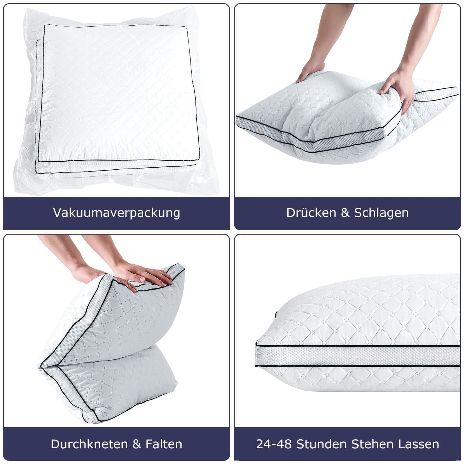 Kopfkissen 80x80 cm 2er Set, orthopädisches Seitenschläferkissen mit Premium Füllung, Atmungsaktives Nackenkissen, Schlaf-,Sitz-,Bett-,Sofa-Kissen für Allergiker weich und stützend waschbar