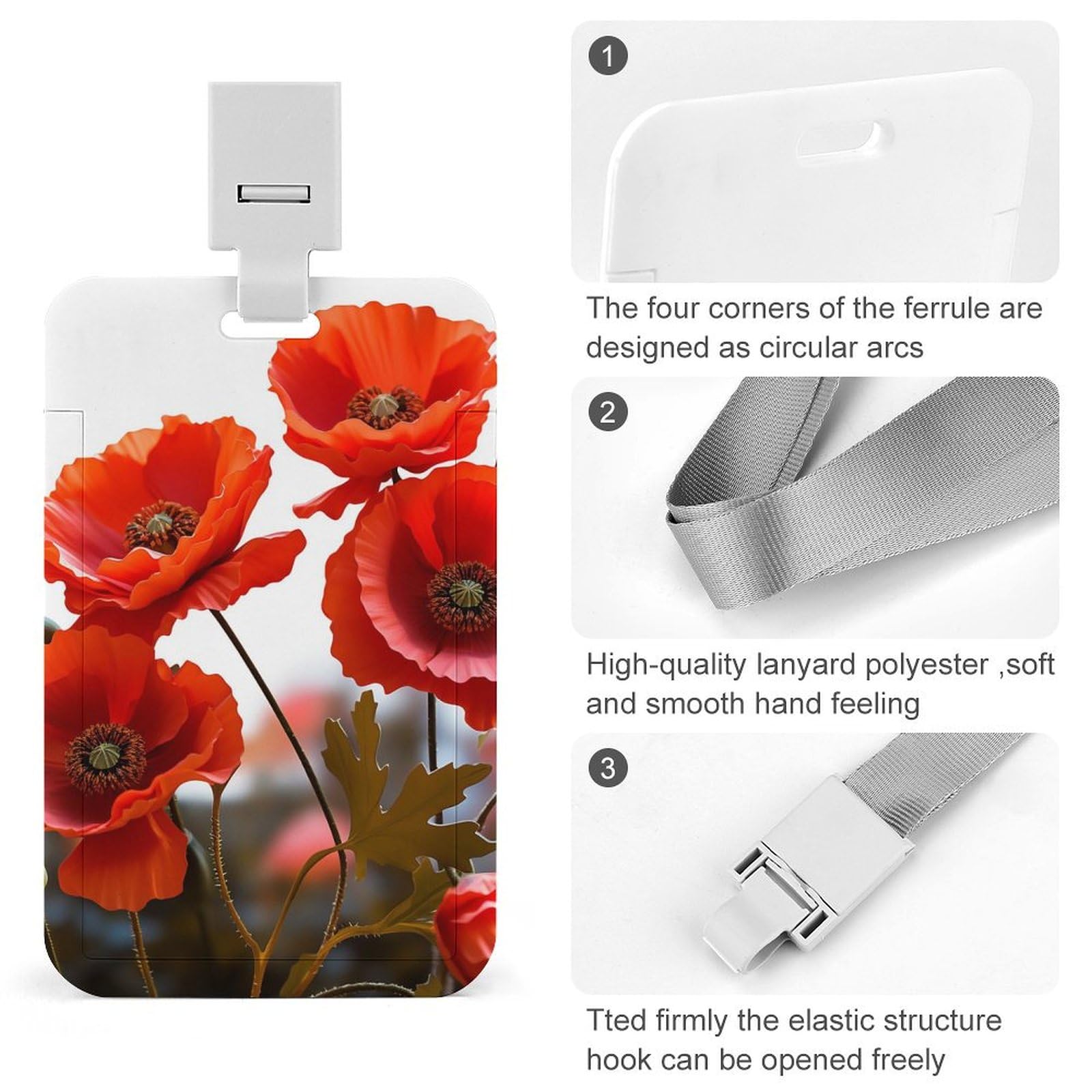 Red Poppy ID Badge Holder Kit - Breakaway Lanyard With Retractable Reel For Work